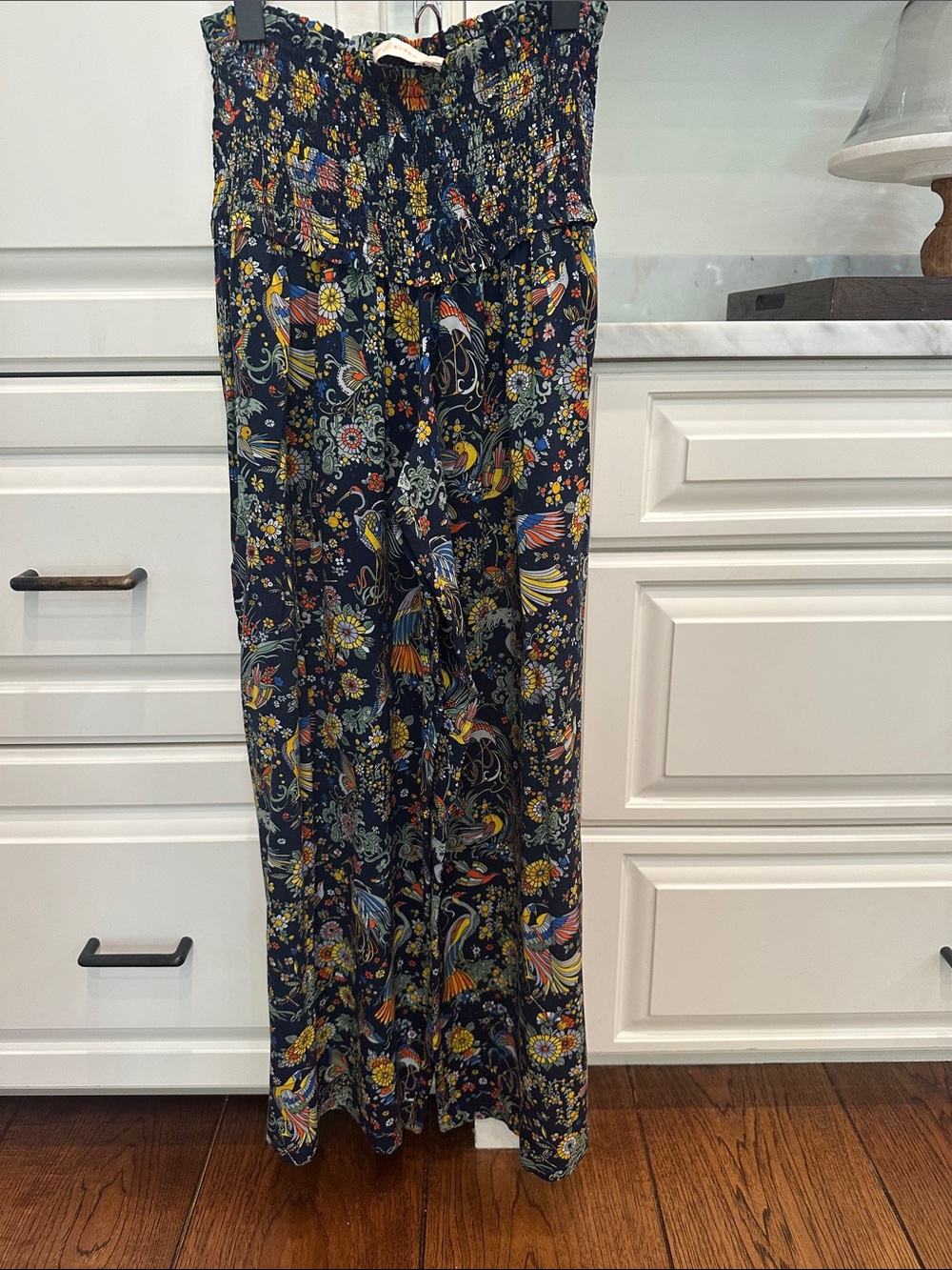 Tory Burch Navy Floral Boot-Cut Jumpsuit